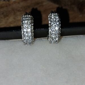 Elegant Monet Crystal Pavé Silver Hoop Clip On Earrings